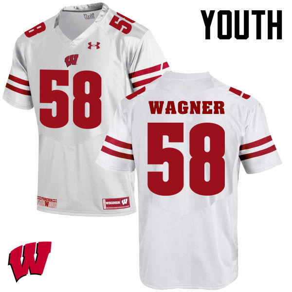 Youth Winsconsin Badgers #58 Rick Wagner College Football Jerseys-White